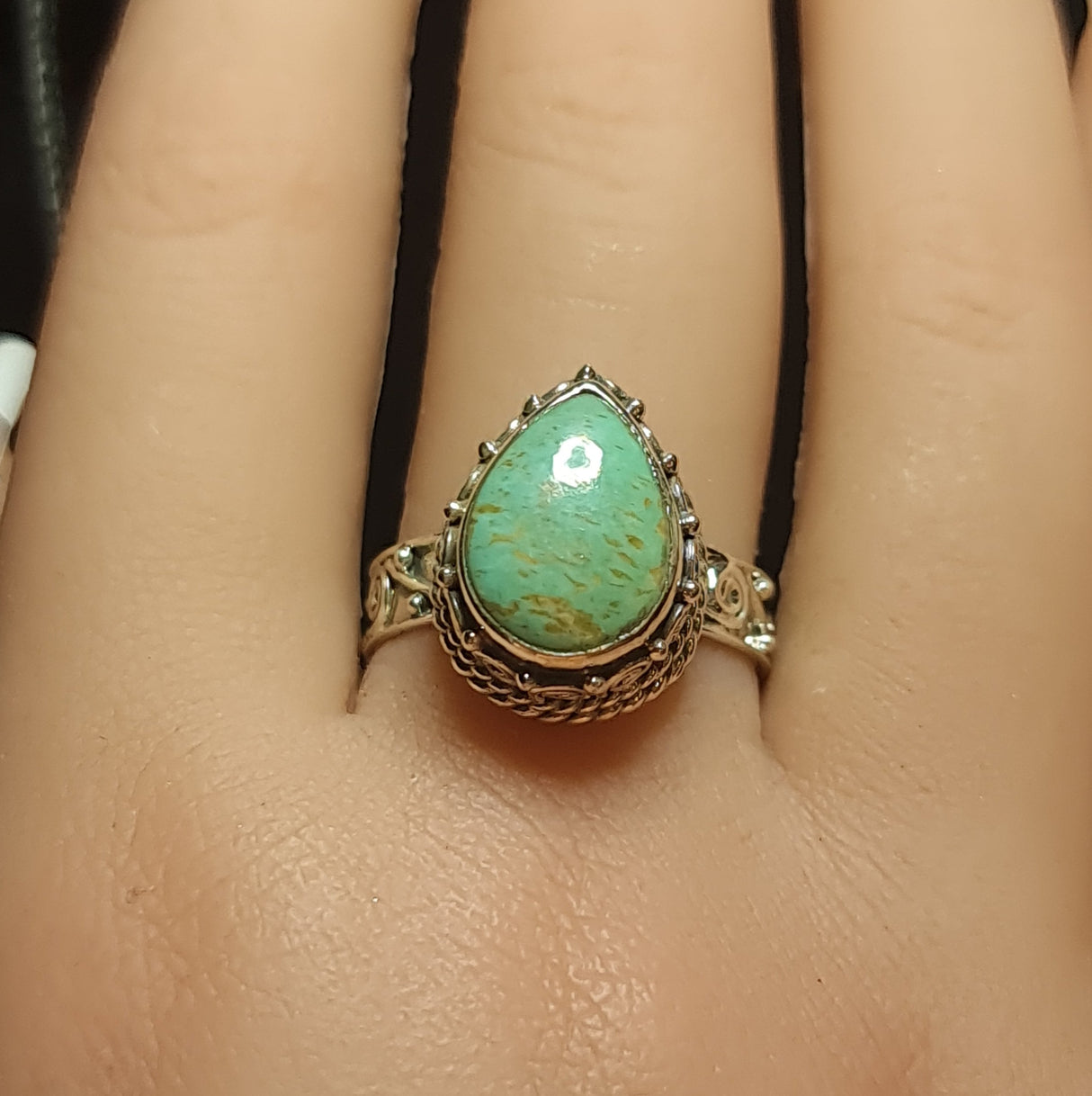 TURQUOISE TEARDROP RING set in STERLING SILVER 3SSTQTR