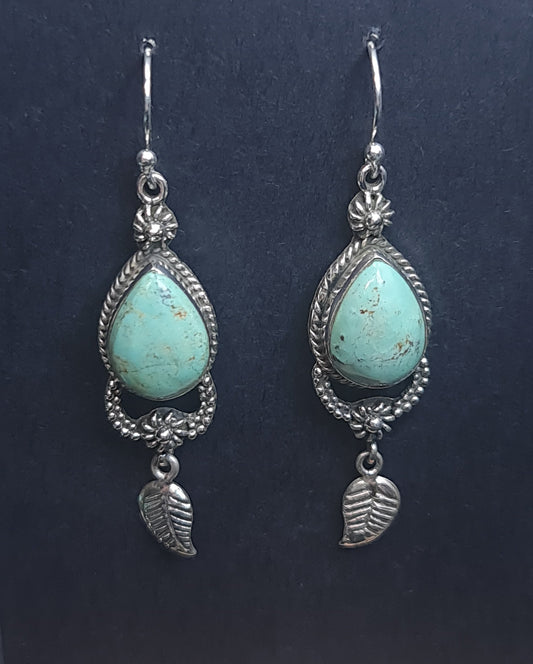 TURQUOISE TEARDROP EARRINGS set in STERLING SILVER 3SSTQE