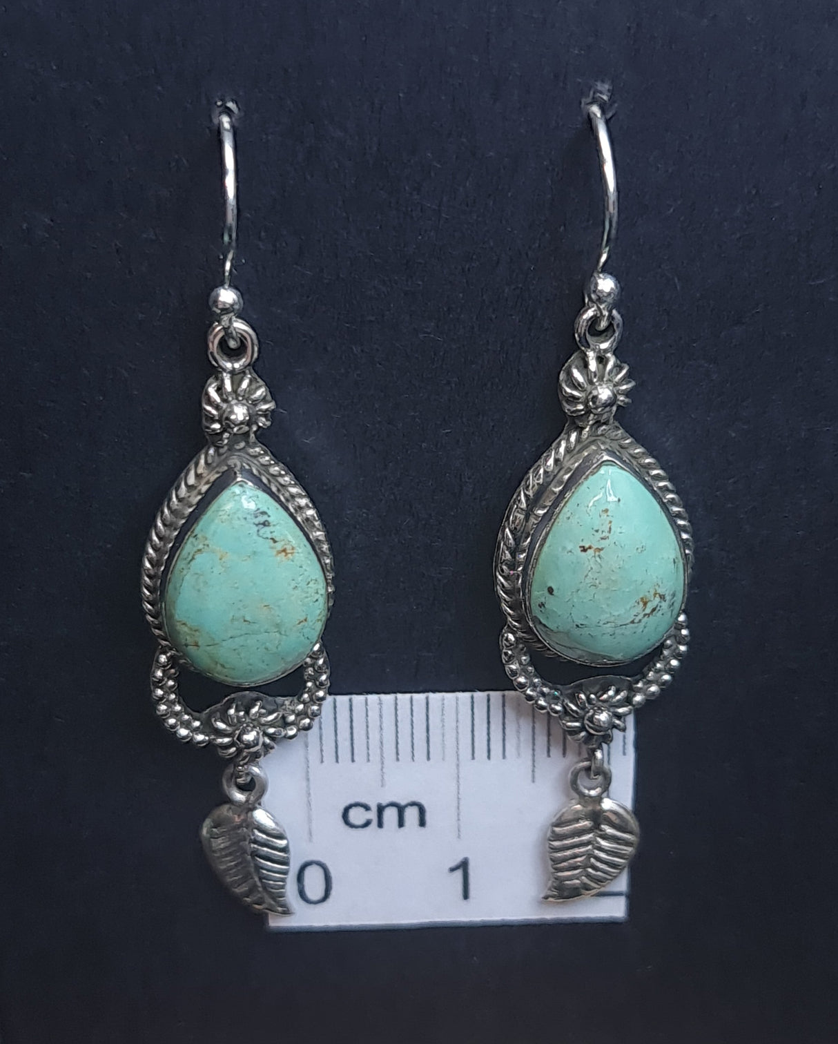 TURQUOISE TEARDROP EARRINGS set in STERLING SILVER 3SSTQE