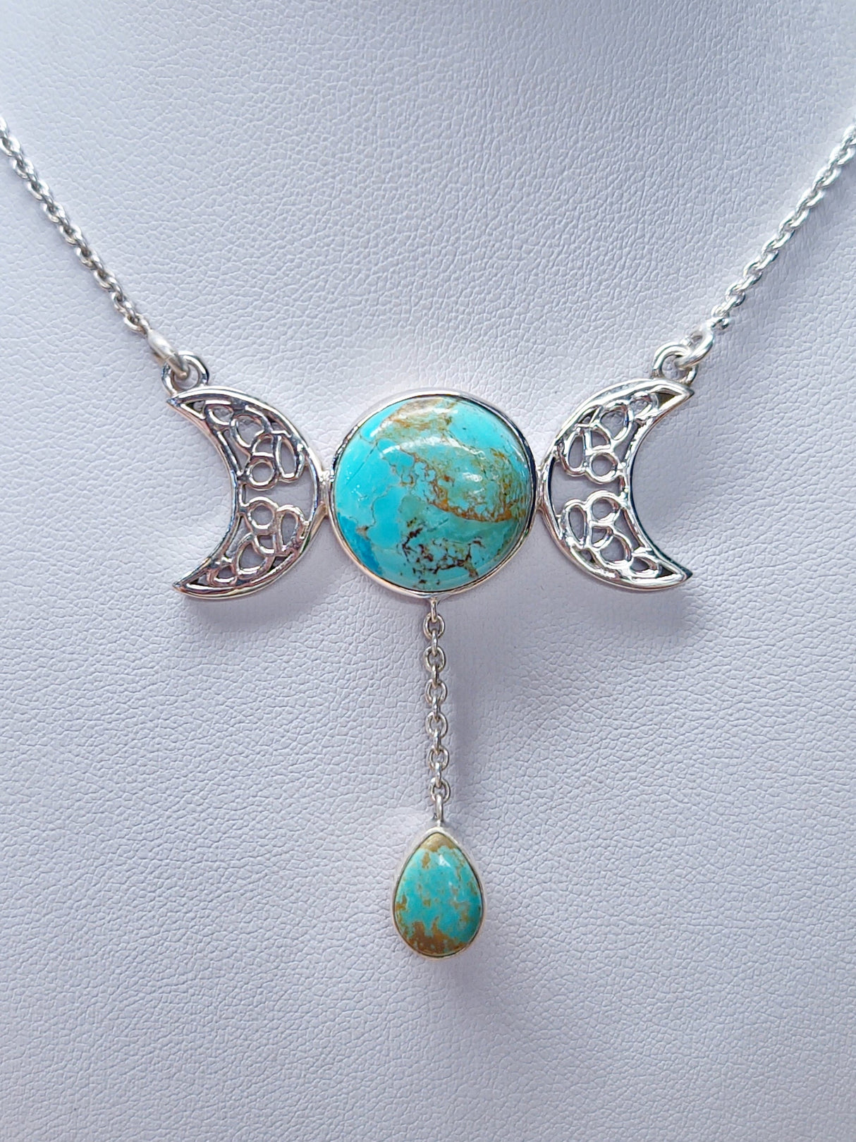 TURQUOISE TRIPLE MOON NECKLACE set in STERLING SILVER 3SSTTM