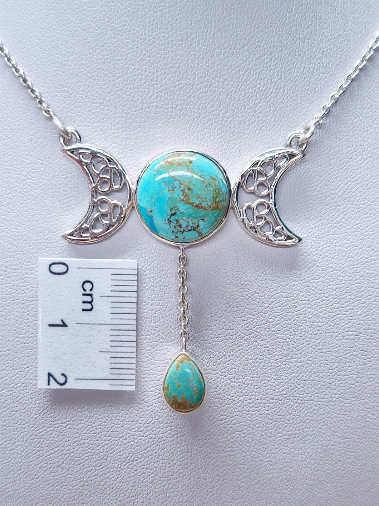 TURQUOISE TRIPLE MOON NECKLACE set in STERLING SILVER 3SSTTM