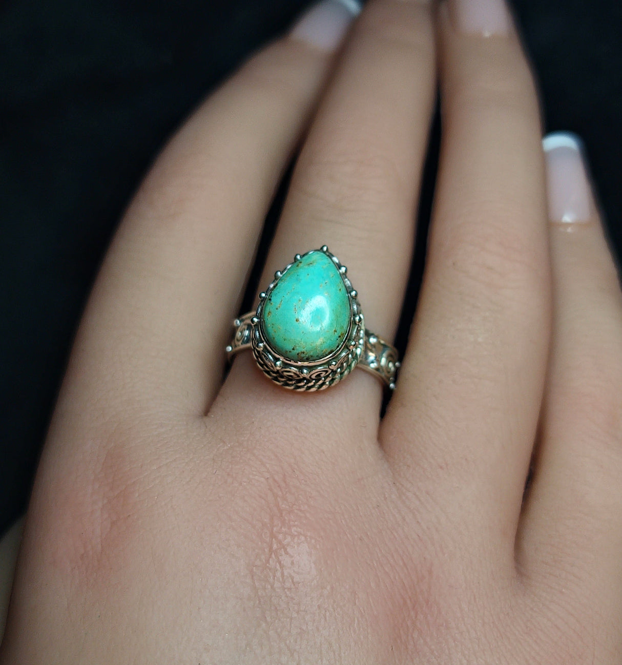 TURQUOISE TEARDROP RING set in STERLING SILVER 3SSTQR1