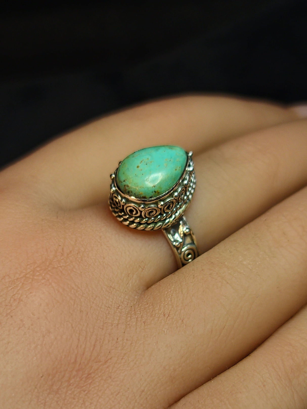 TURQUOISE TEARDROP RING set in STERLING SILVER 3SSTQR1