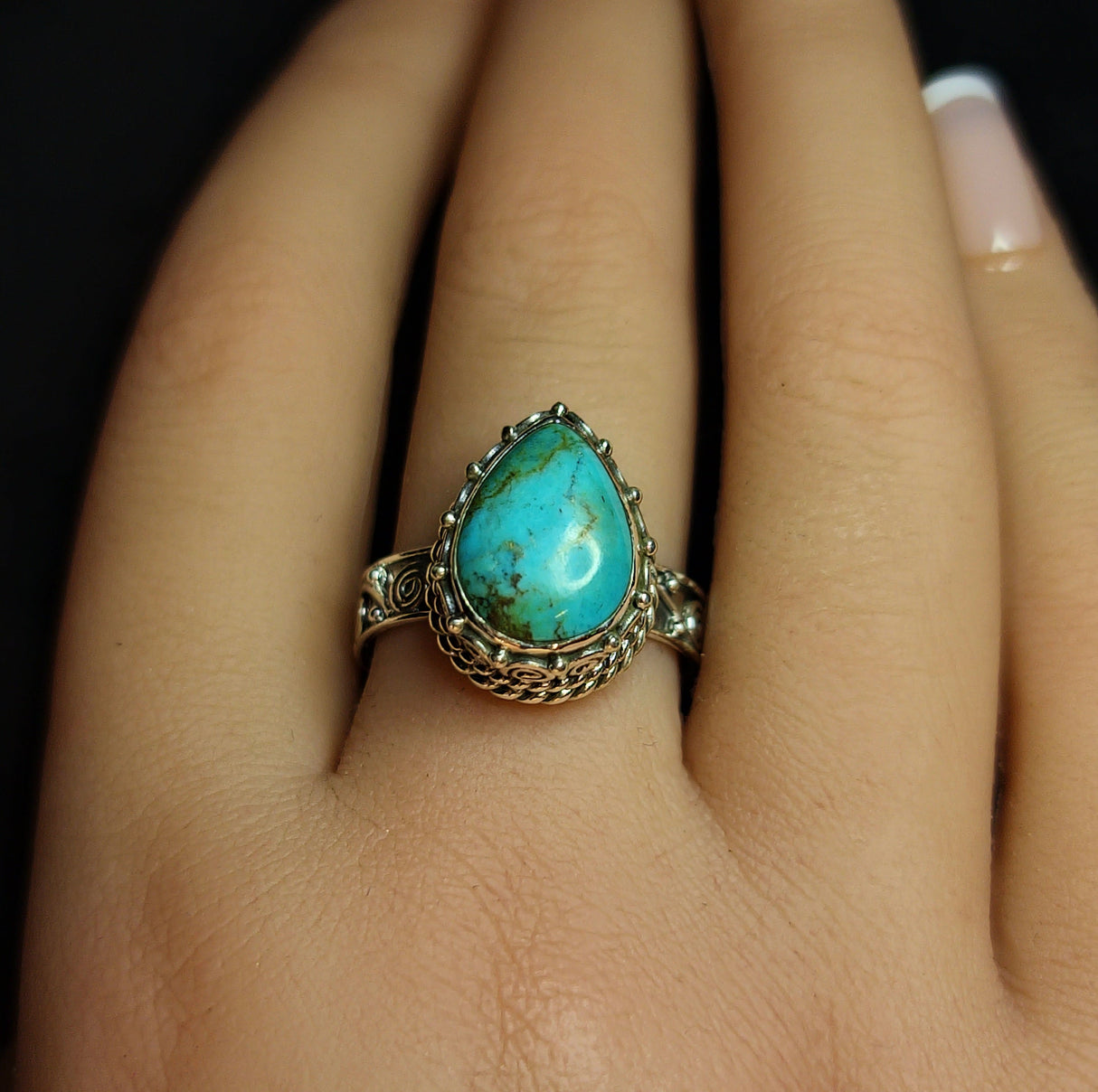 Turquoise Teardrop Ring 3SSTQR2
