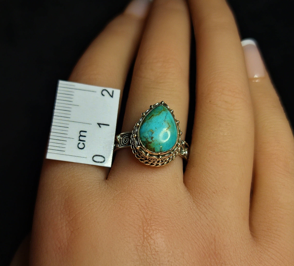 Turquoise Teardrop Ring 3SSTQR2