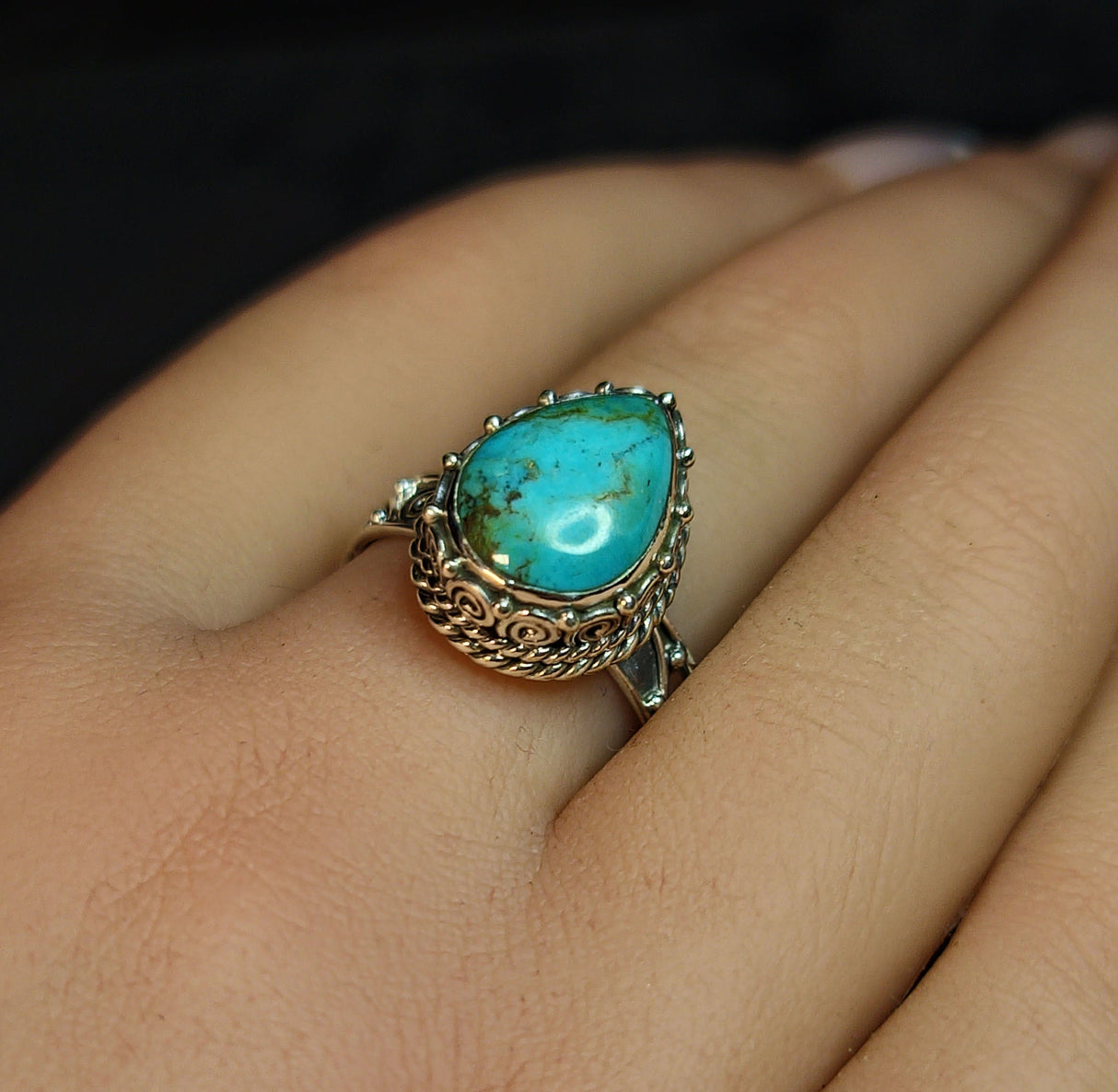Turquoise Teardrop Ring 3SSTQR2