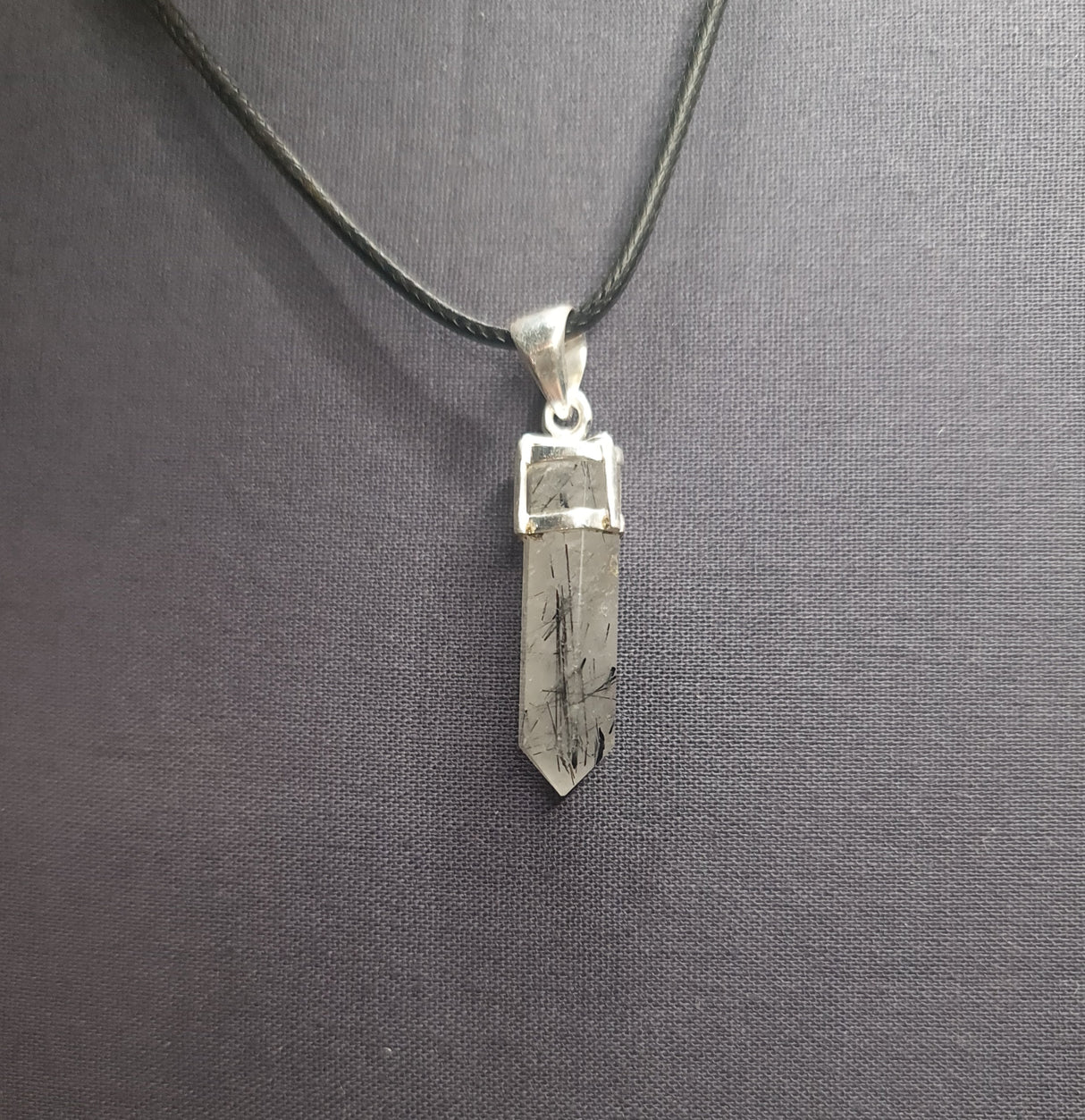 TOURMALATED QUARTZ PENCIL POINT PENDANT set in STERLING SILVER 3SSTIQ