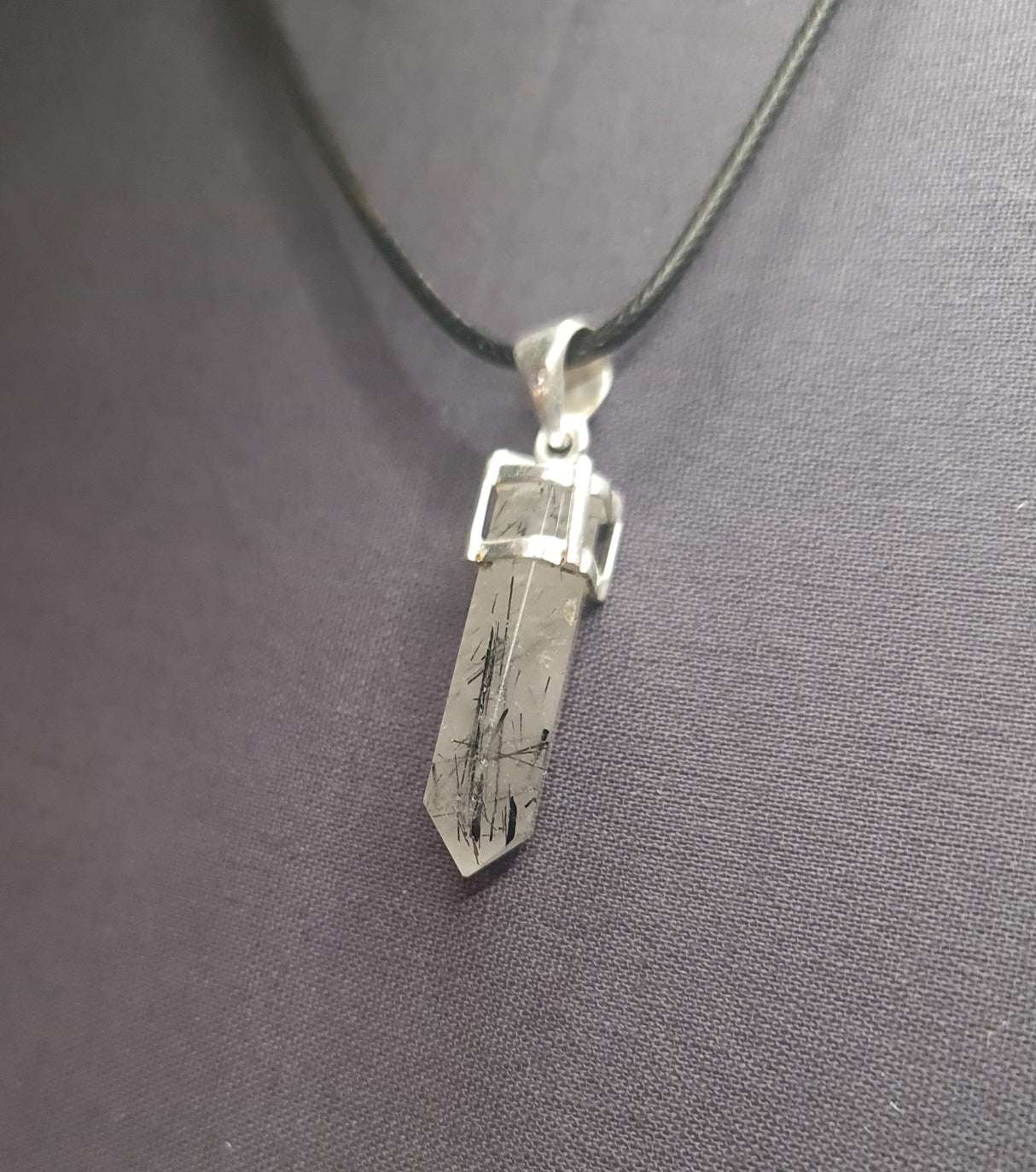 TOURMALATED QUARTZ PENCIL POINT PENDANT set in STERLING SILVER 3SSTIQ