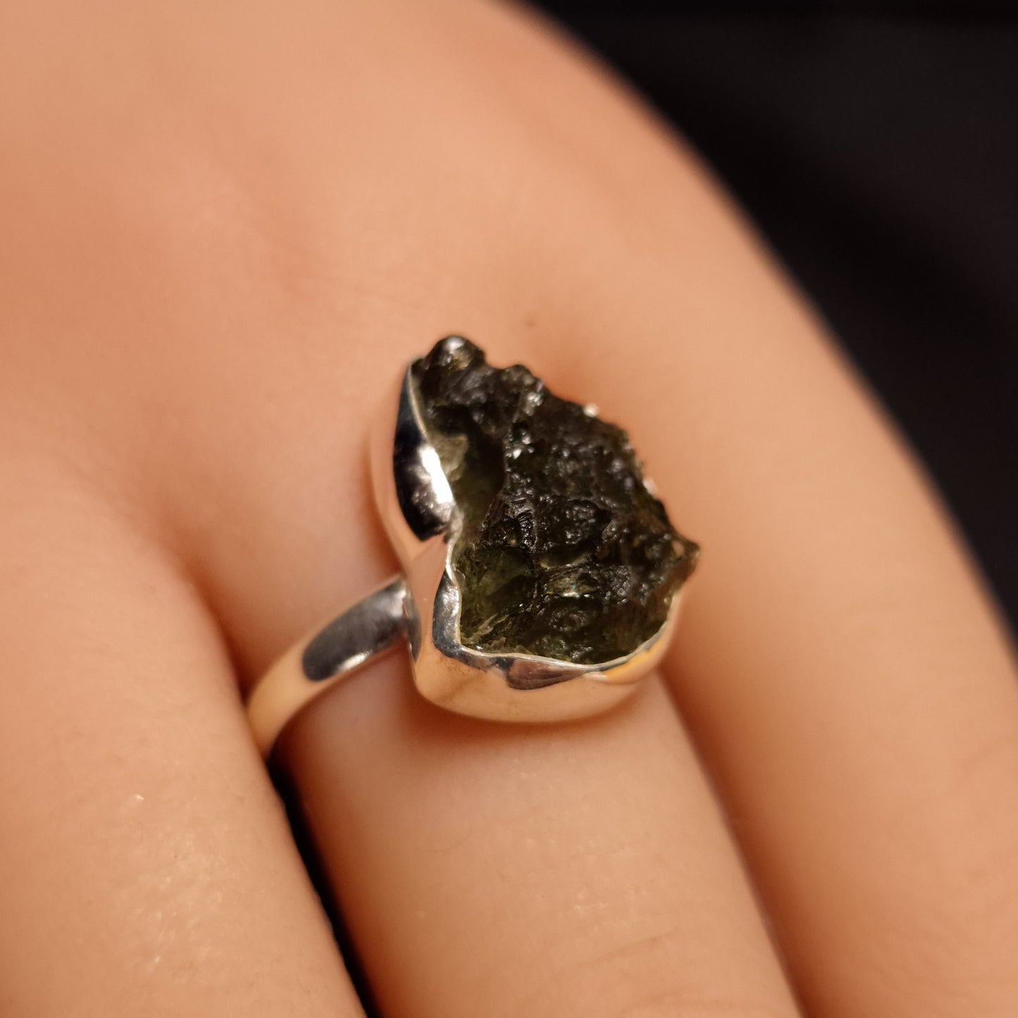 MOLDAVITE RING set in STERLING SILVER 3SSMDVR3