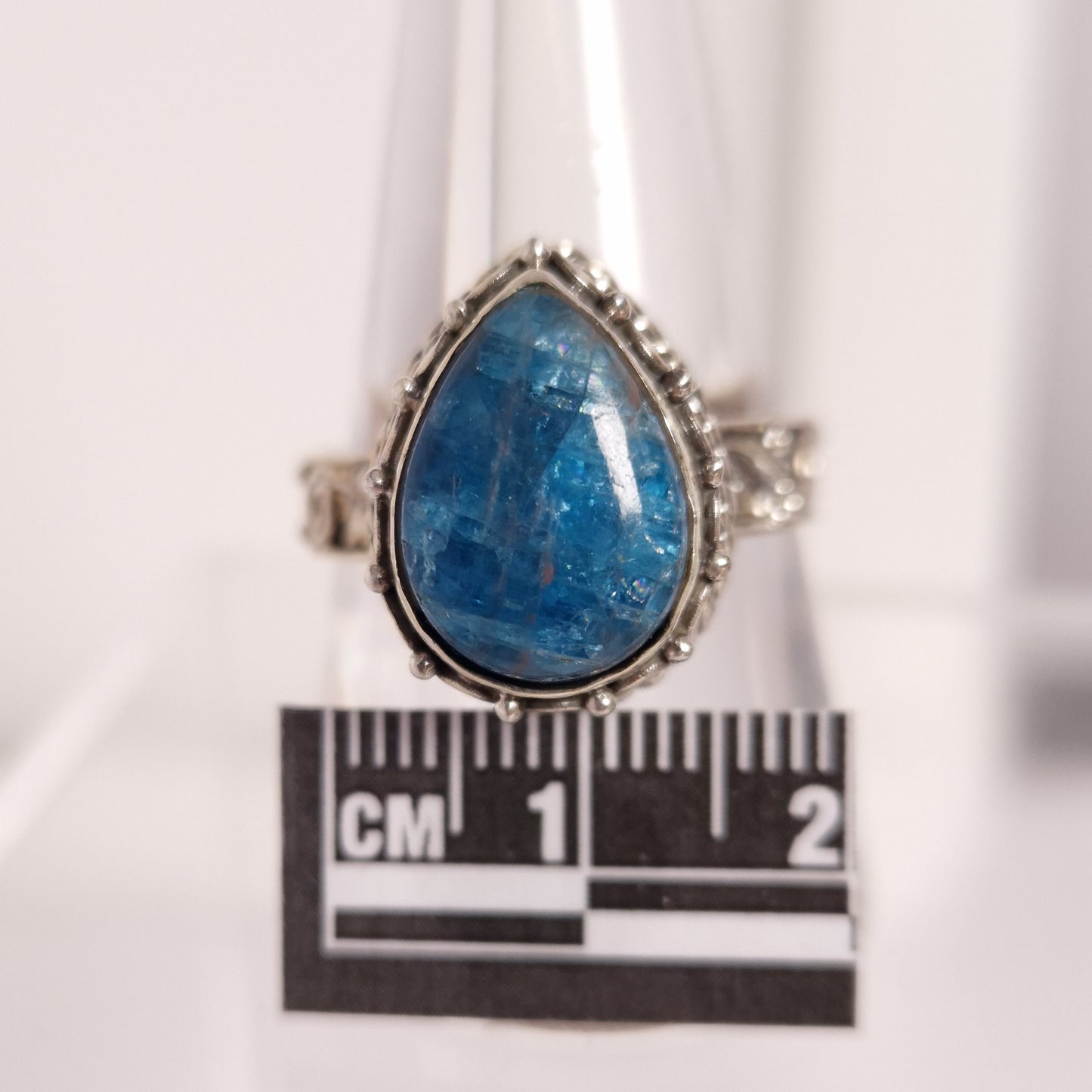 BLUE APATITE TEARDROP RING set in STERLING SILVER 3SSBAR