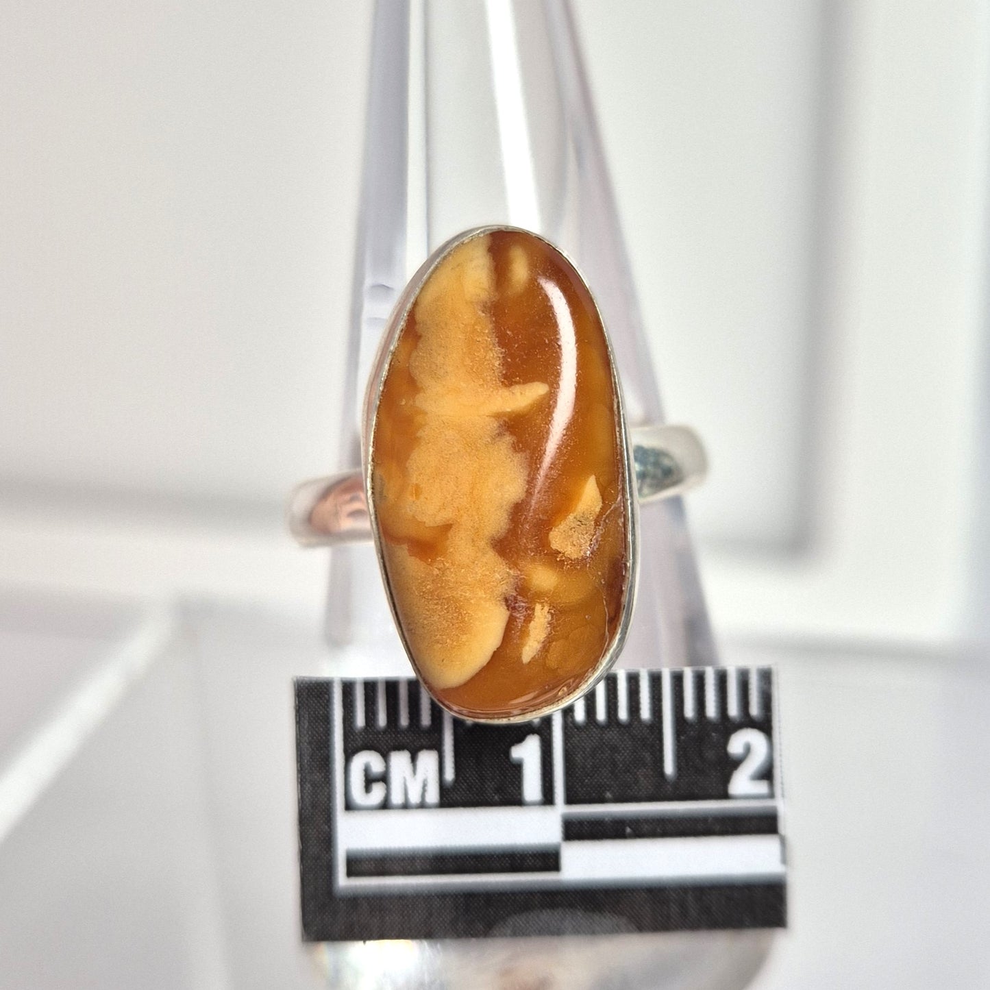 BUTTERSCOTCH AMBER RING set in STERLING SILVER 3SSBAR2