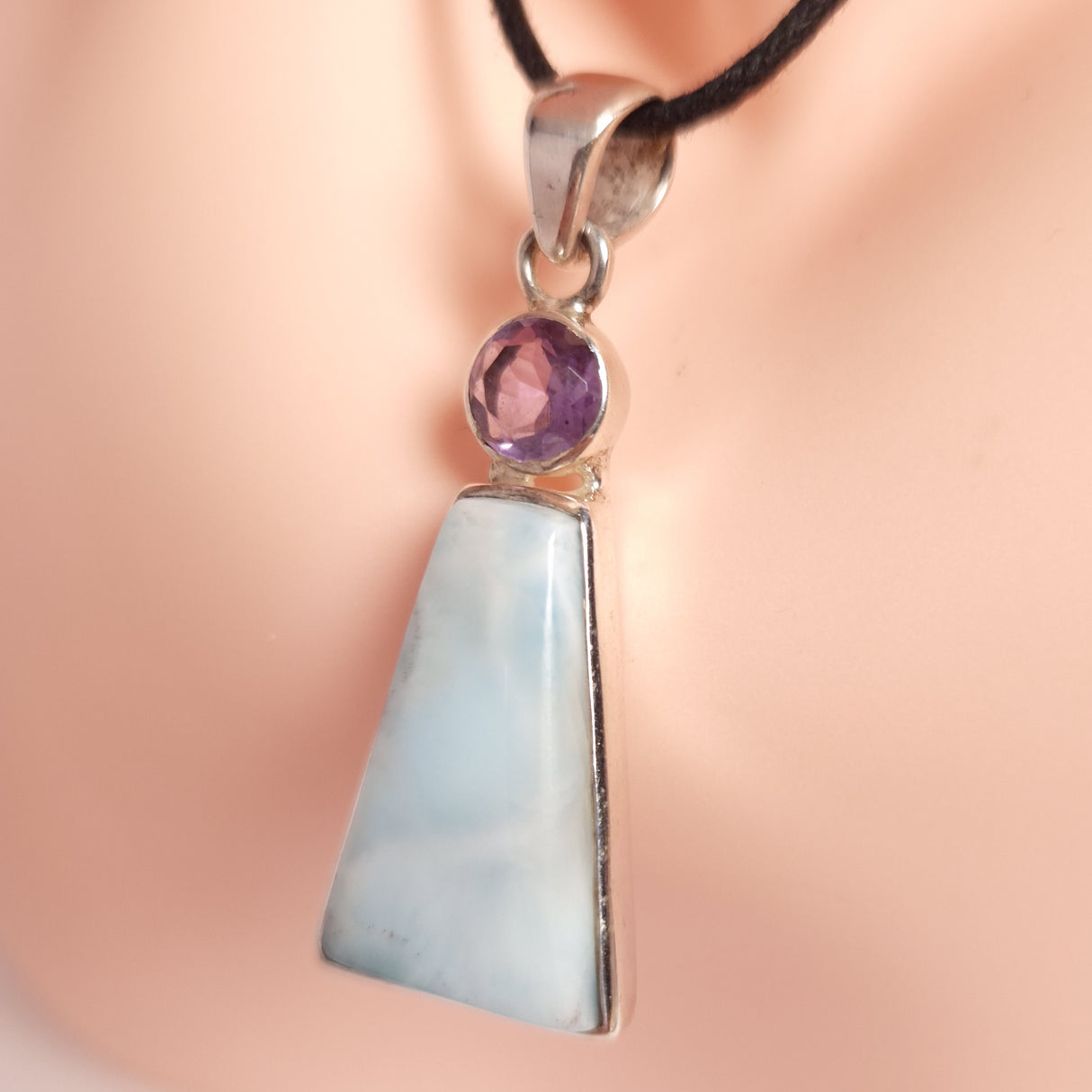 LARIMAR and AMETHYST PENDANT set in STERLING SILVER 3SSLAMP