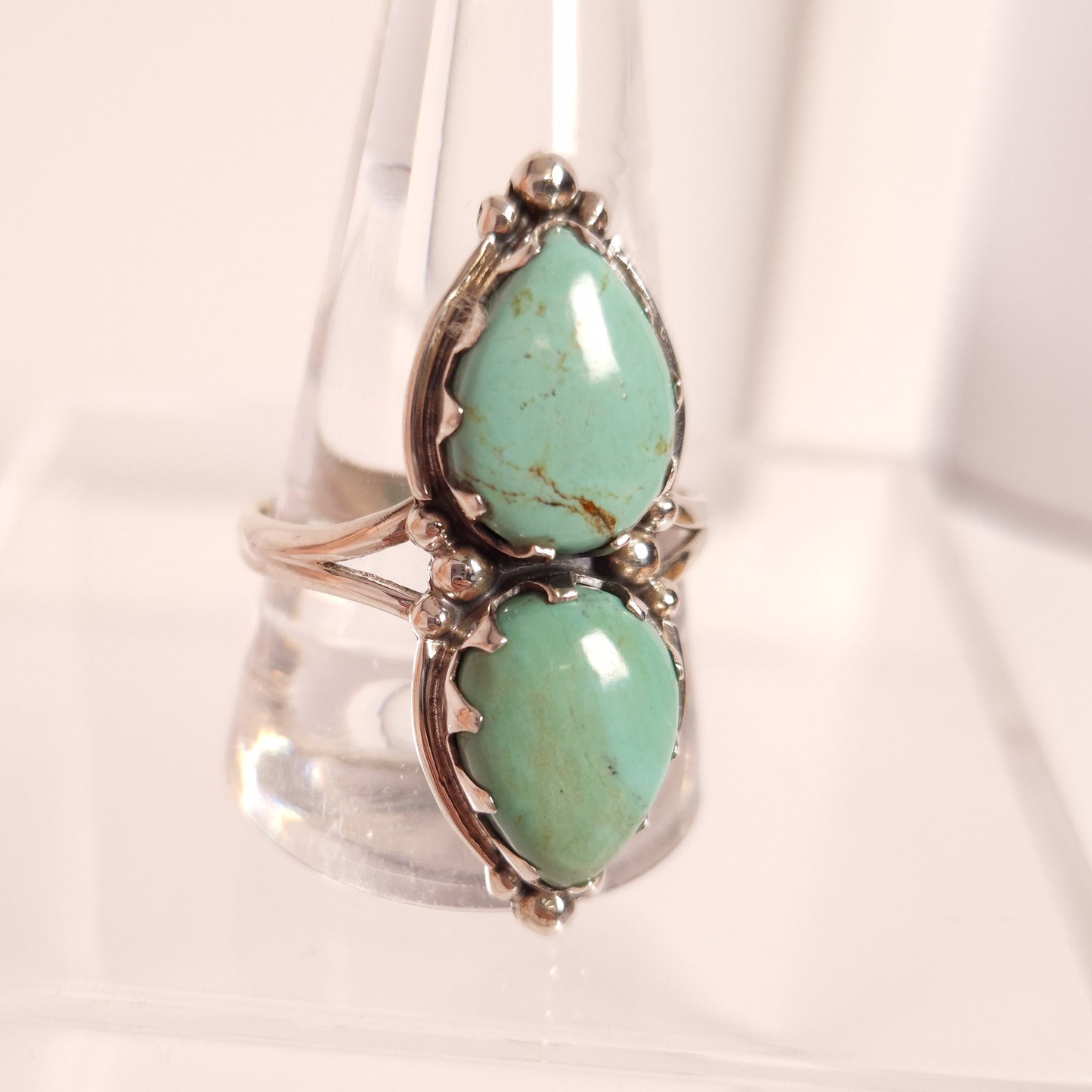 TURQUOISE DOUBLE CABBED RING set in STERLING SILVER 3SSTDC1