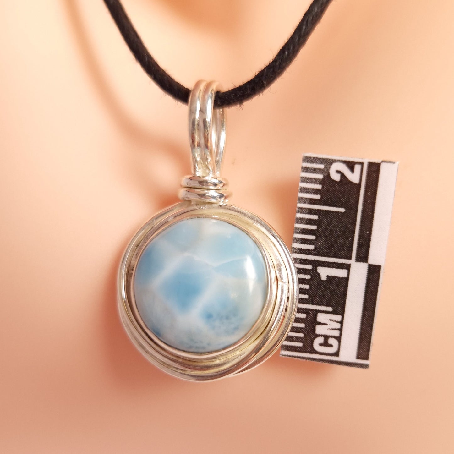 ROUND LARIMAR PENDANT set in STERLING SILVER 3SSRLP2