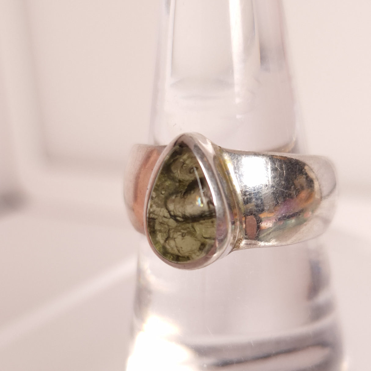 POLISHED MOLDAVITE RING set in STERLING SILVER 3SSPMR3