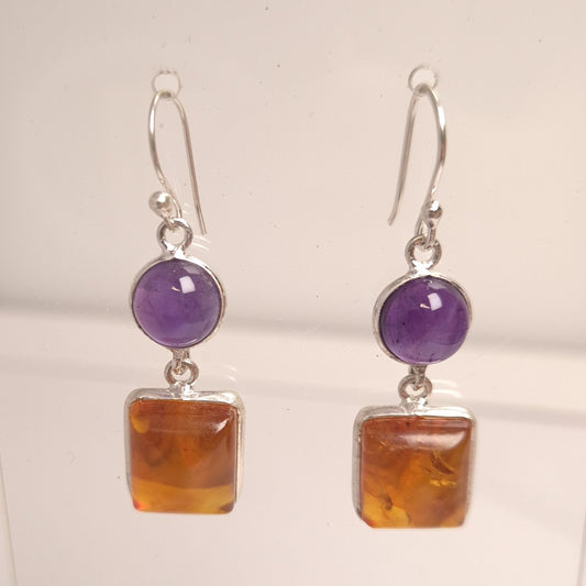 AMBER & AMETHYST EARRINGS set in STERLING SILVER 3SSAAE1
