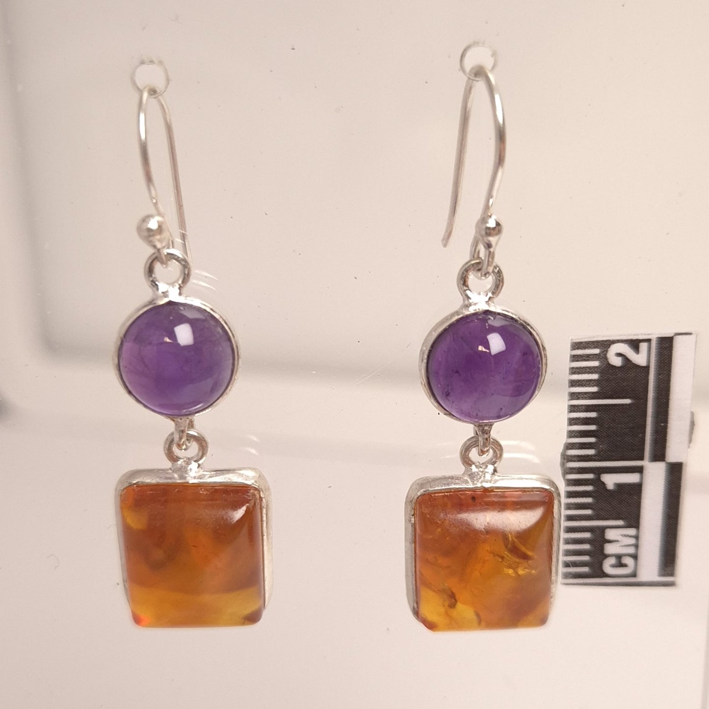 AMBER & AMETHYST EARRINGS set in STERLING SILVER 3SSAAE1