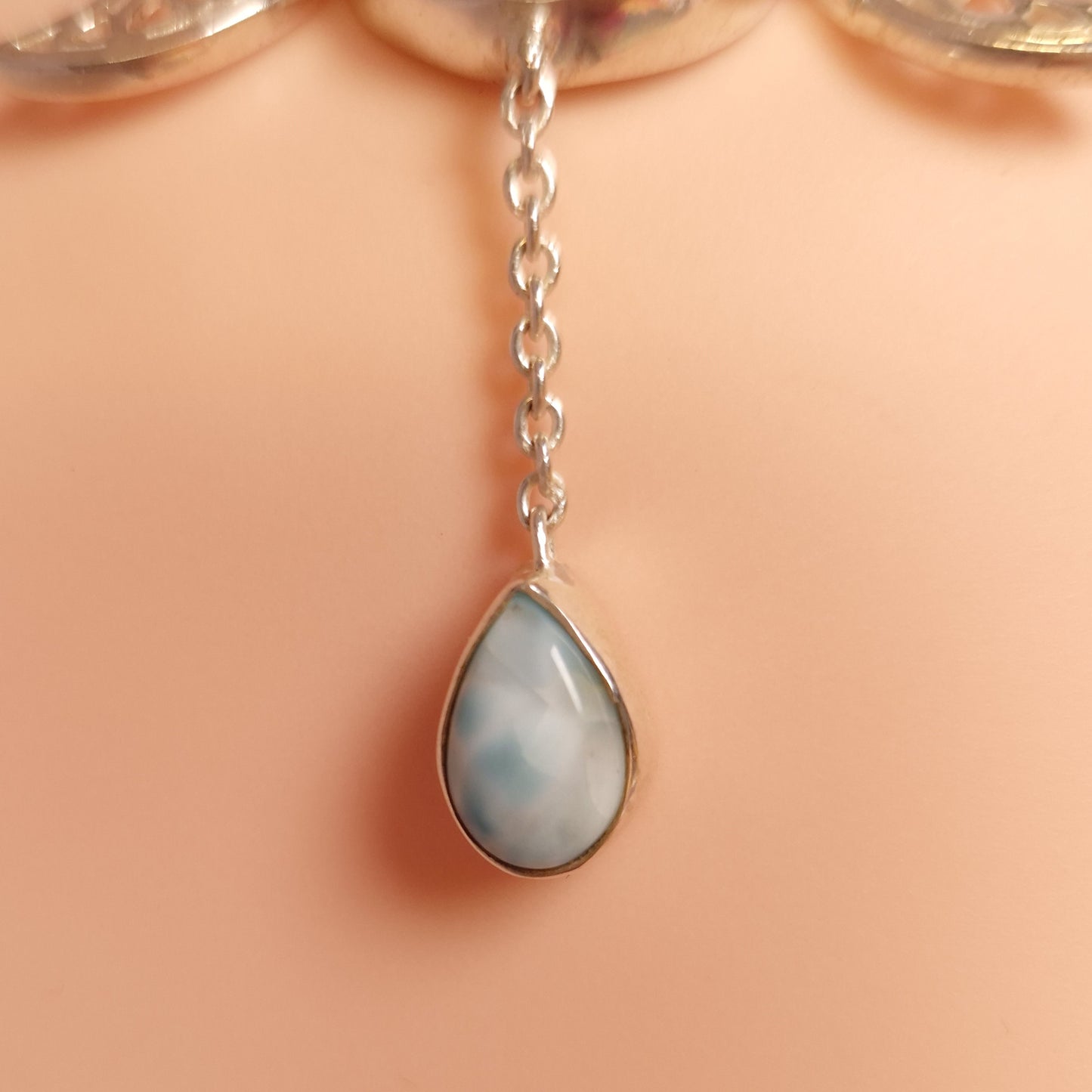 LARIMAR TRIPLE MOON NECKLACE set in STERLING SILVER 3SSLTM