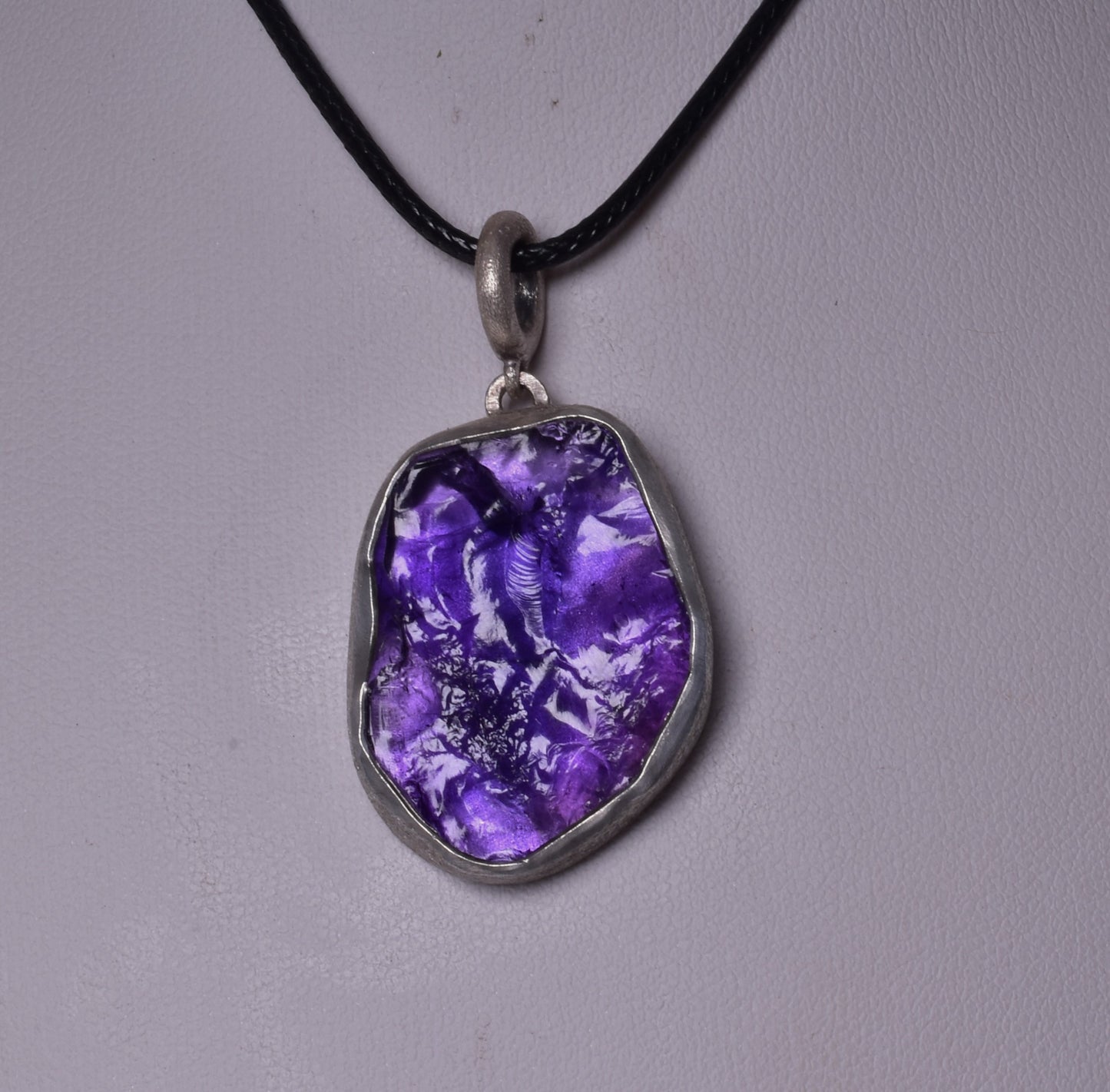 AMETHYST PENDANT set in BRUSHED STERLING SILVER J206
