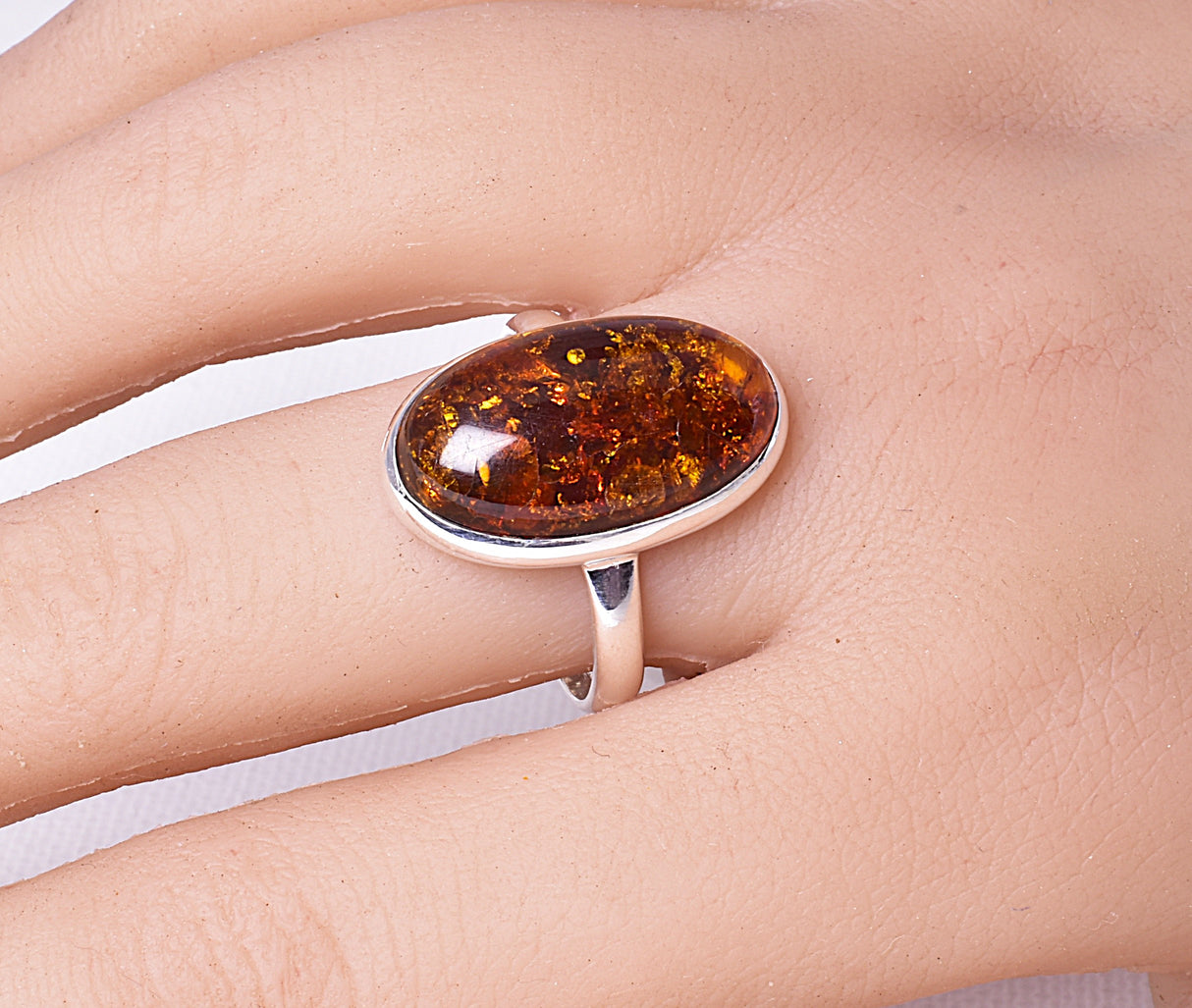 AMBER RING set in STERLING SILVER size 10.5/U J78