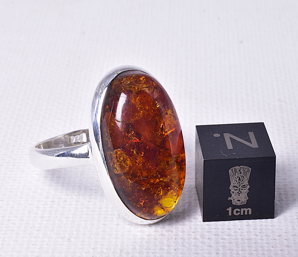AMBER RING set in STERLING SILVER size 10.5/U J78