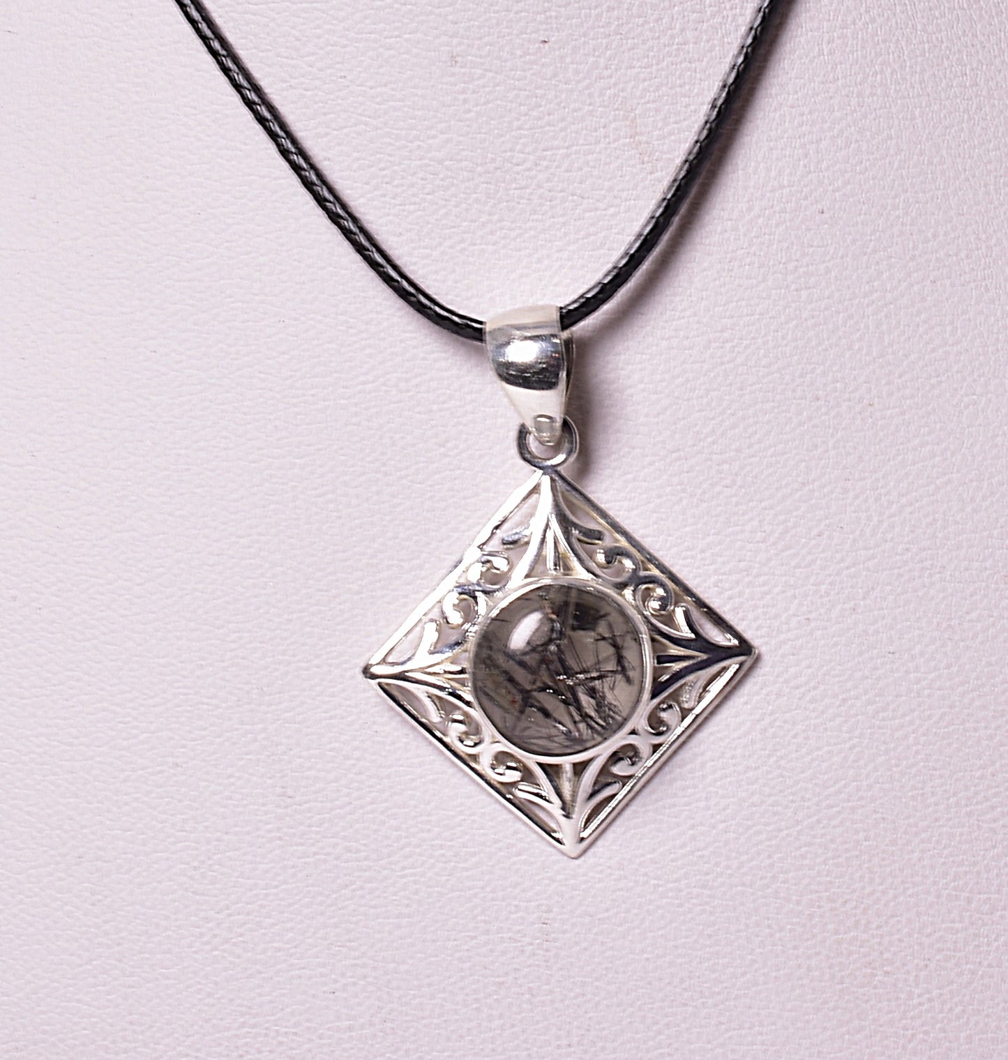 TOURMALATED QUARTZ CRYSTAL PENDANT set in STERLING SILVER J230
