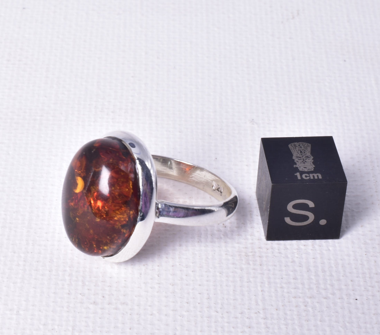 AMBER RING set in STERLING SILVER size 8/P J82