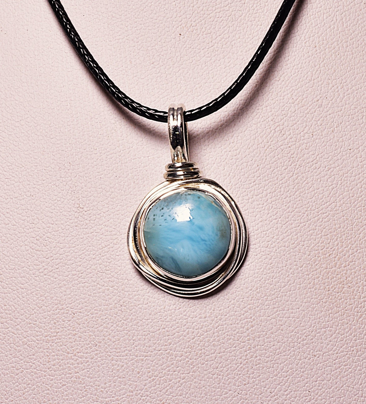 LARIMAR CIRCLE PENDENT set in STERLING SILVER J132
