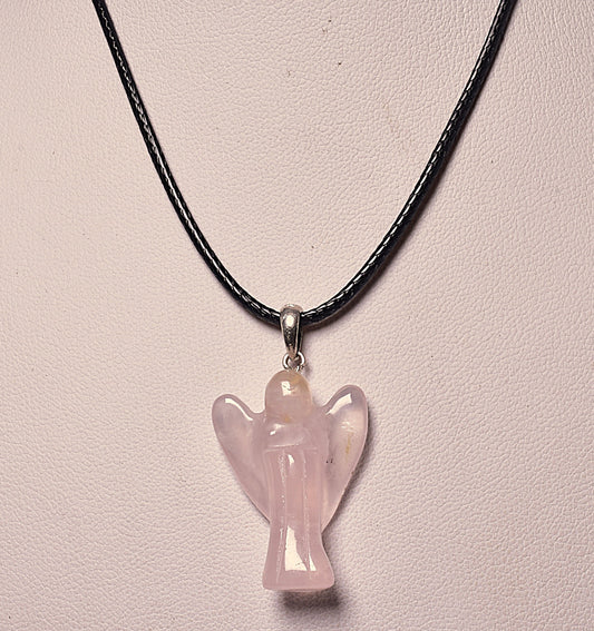ROSE QUARTZ ANGEL CARVED PENDANT J135
