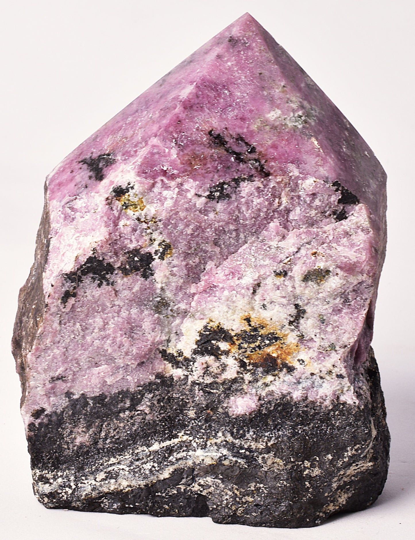 RHODONITE 6 SIDED CARVED POINT, ROUGH BASE P325