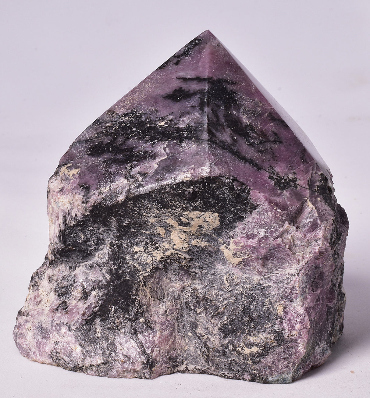 RHODONITE 6 SIDED CARVED POINT, ROUGH BASE P326