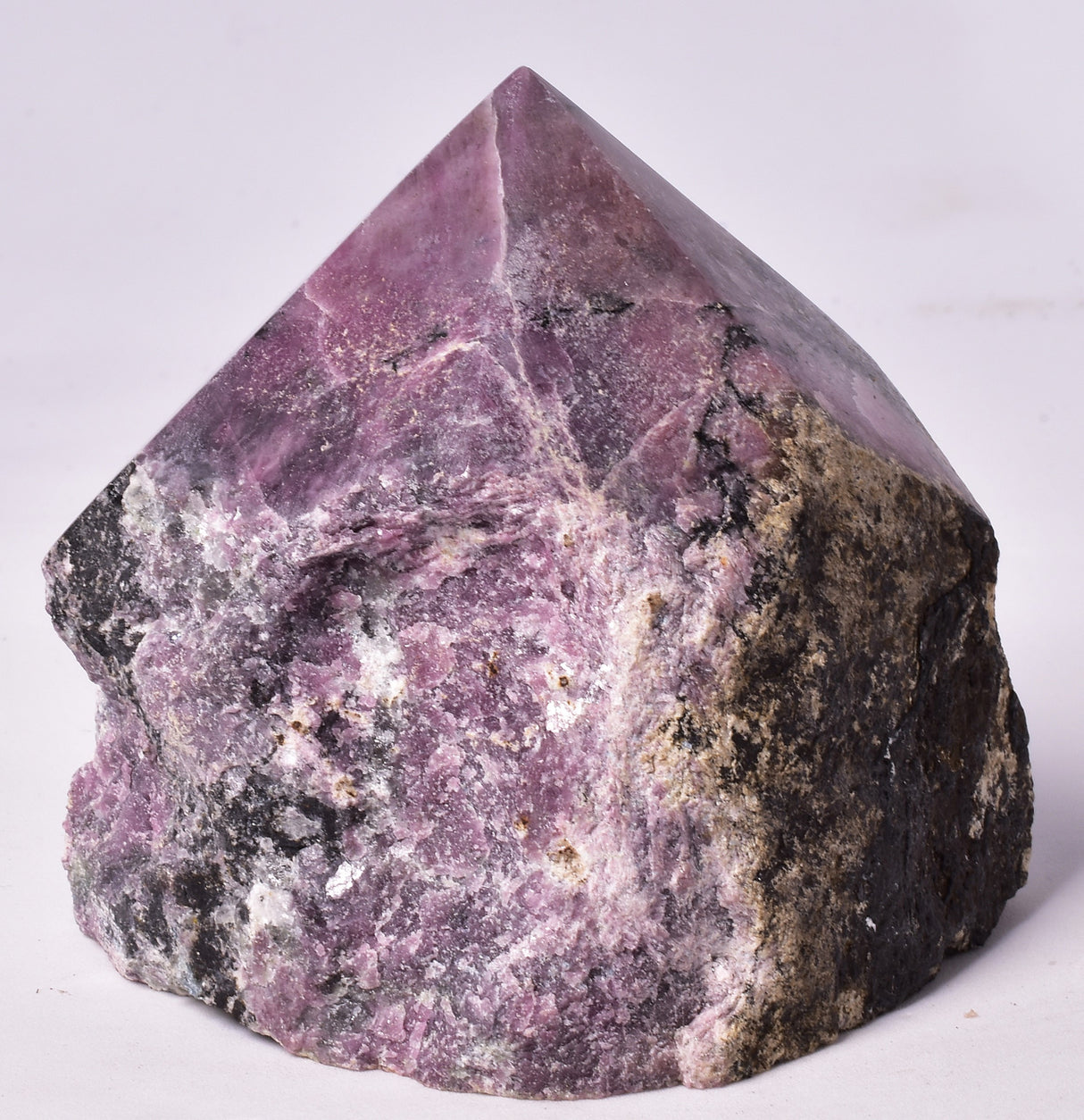 RHODONITE 6 SIDED CARVED POINT, ROUGH BASE P326