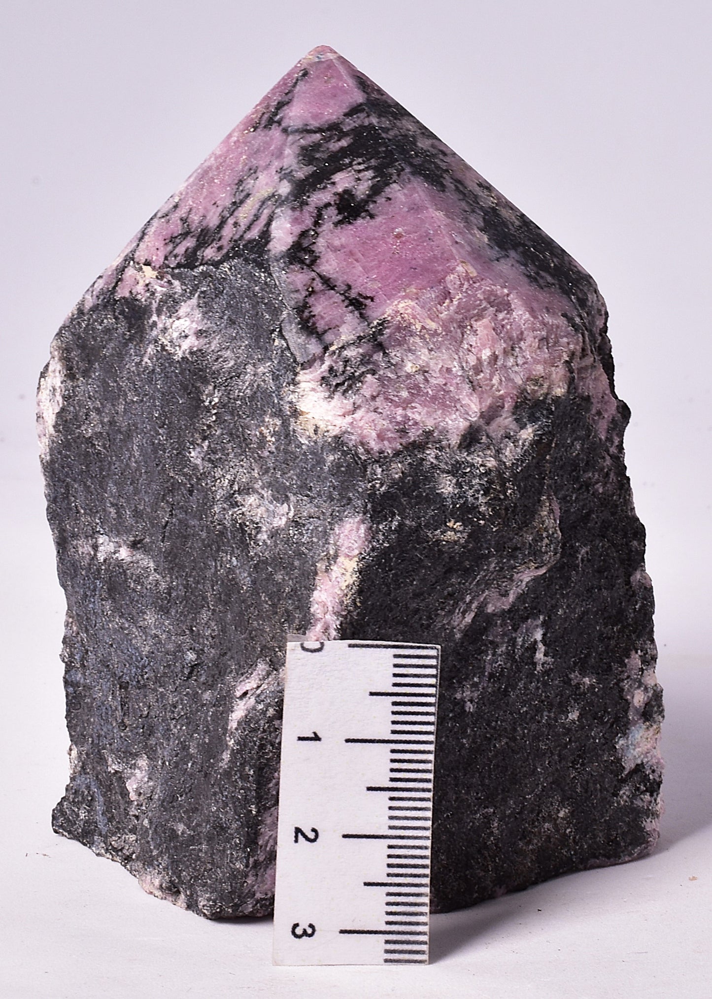 RHODONITE 6 SIDED CARVED POINT, ROUGH BASE P327