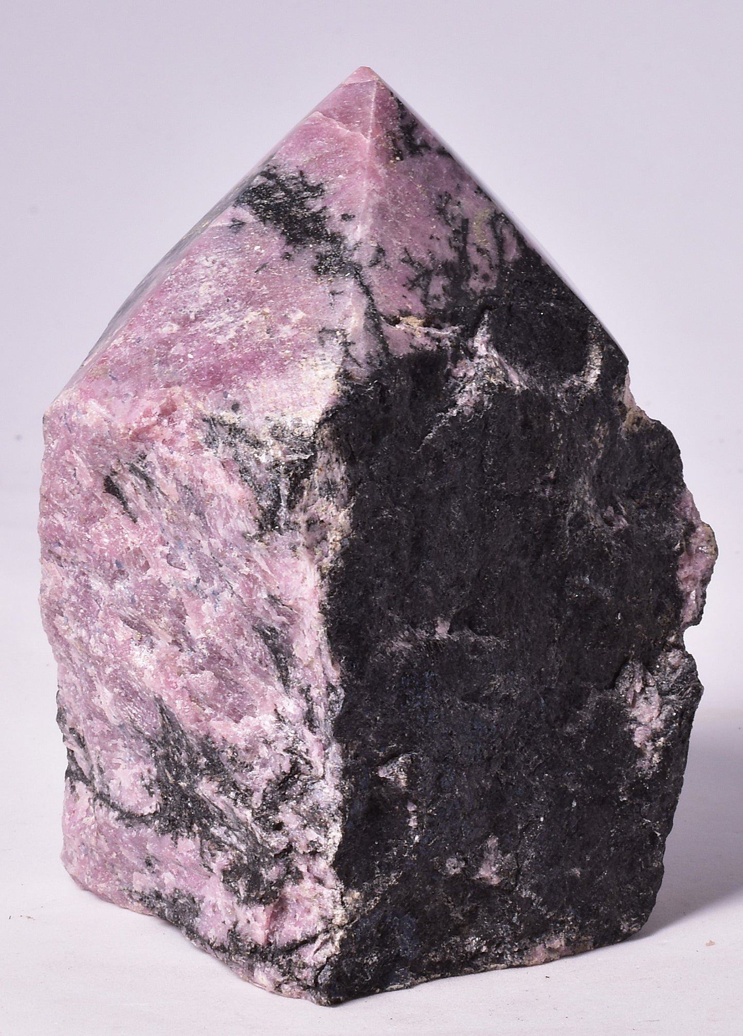 RHODONITE 6 SIDED CARVED POINT, ROUGH BASE P327