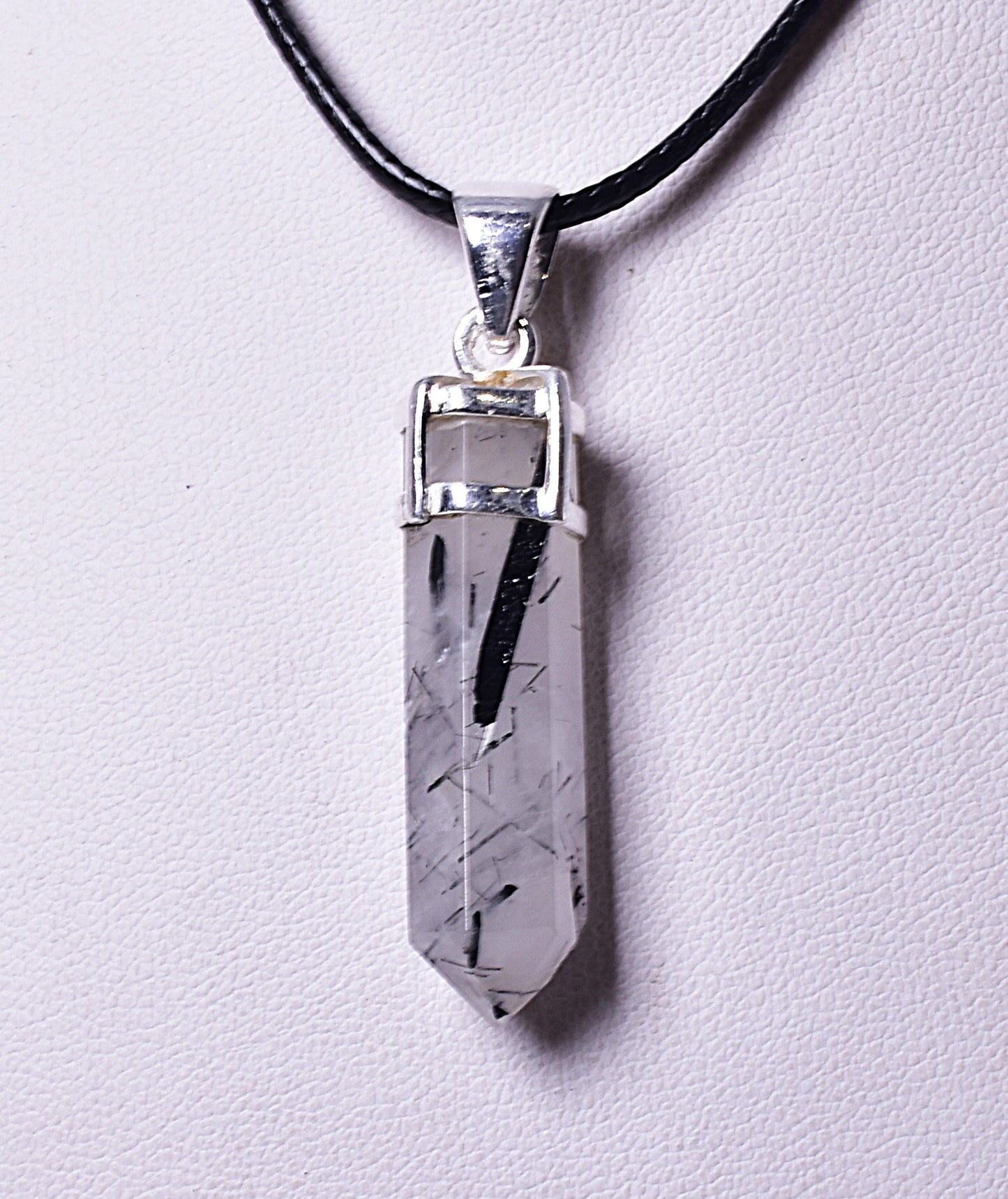 TOURMALATED QUARTZ POINT PENDANT set in STERLING SILVER J153