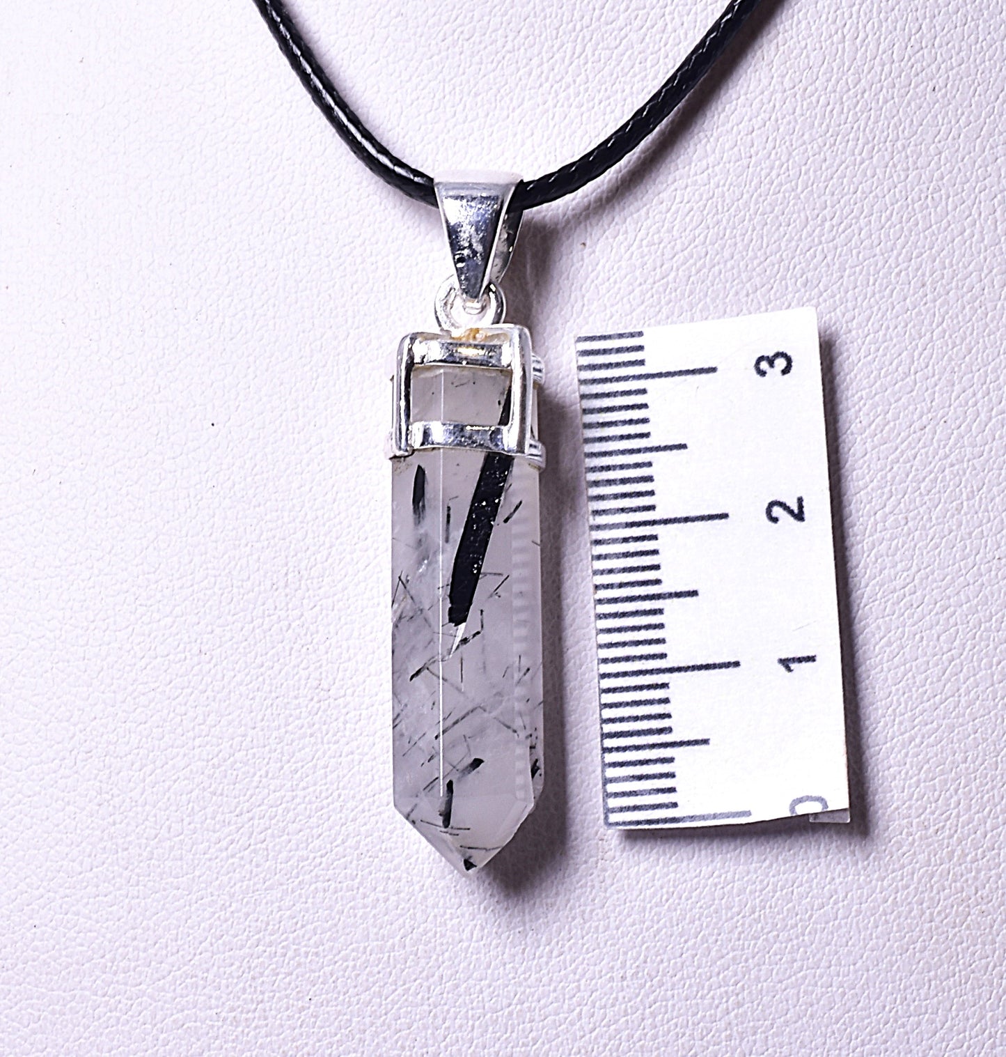 TOURMALATED QUARTZ POINT PENDANT set in STERLING SILVER J153