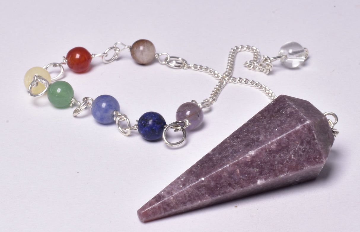 CHAKRA CRYSTAL LEPIDOLITE PENDULUM P238