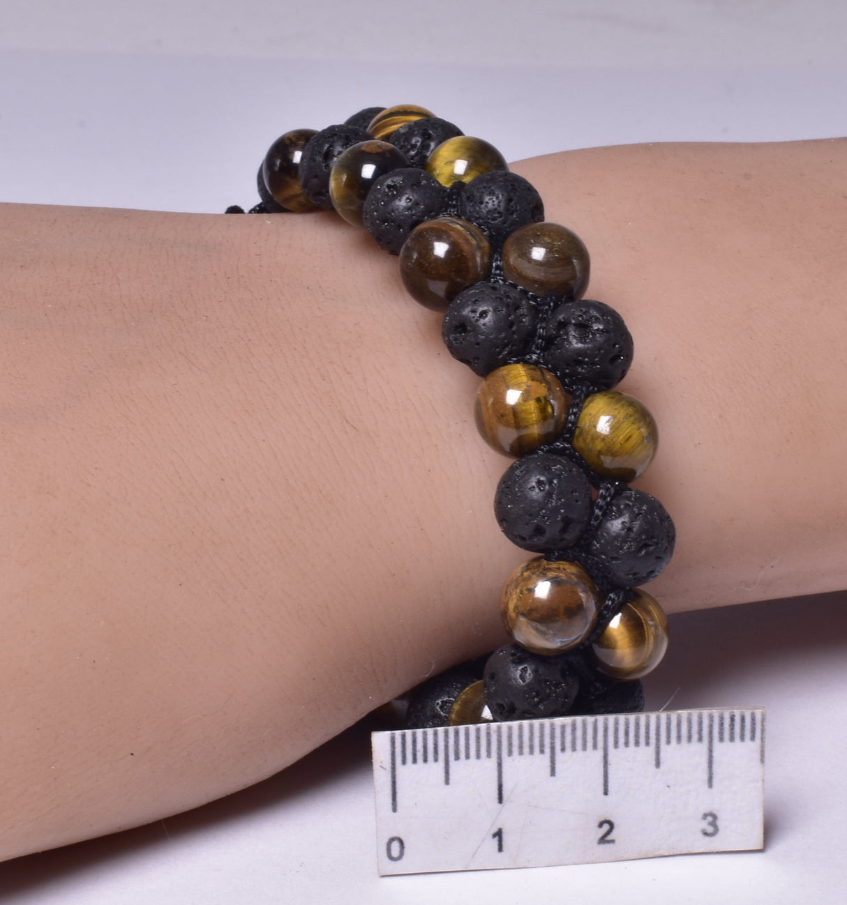 TIGER EYE AND LAVA STONE POLISHED BEADED CRYSTAL BRACELET J193