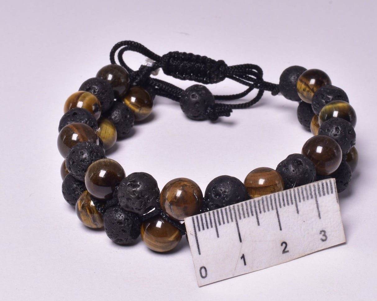 TIGER EYE AND LAVA STONE POLISHED BEADED CRYSTAL BRACELET J193