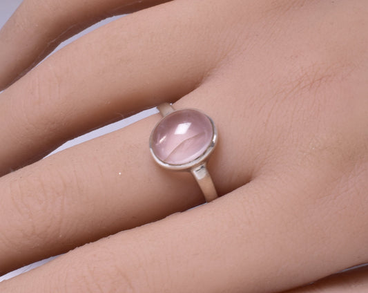 ROSE QUARTZ RING set in STERLING SILVER, SIZE R/9 J195
