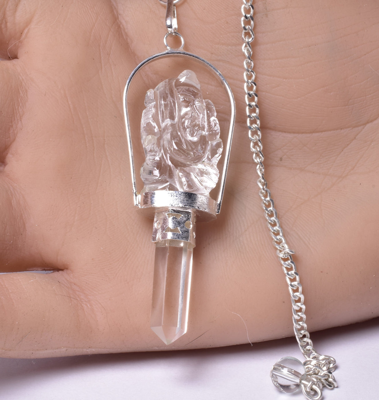 CLEAR QUARTZ GANESHA and QUARTZ POINT PENDULUM P256