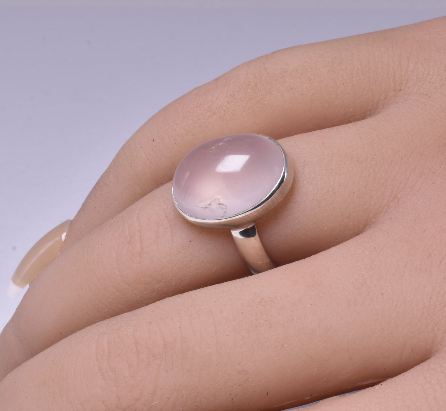 ROSE QUARTZ RING set in STERLING SILVER, SIZE L/6 J204