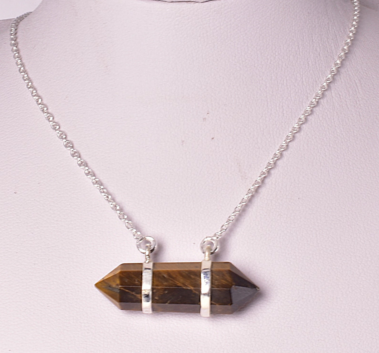 TIGER EYE, DOUBLE TERMINATED POINT PENDANT J03