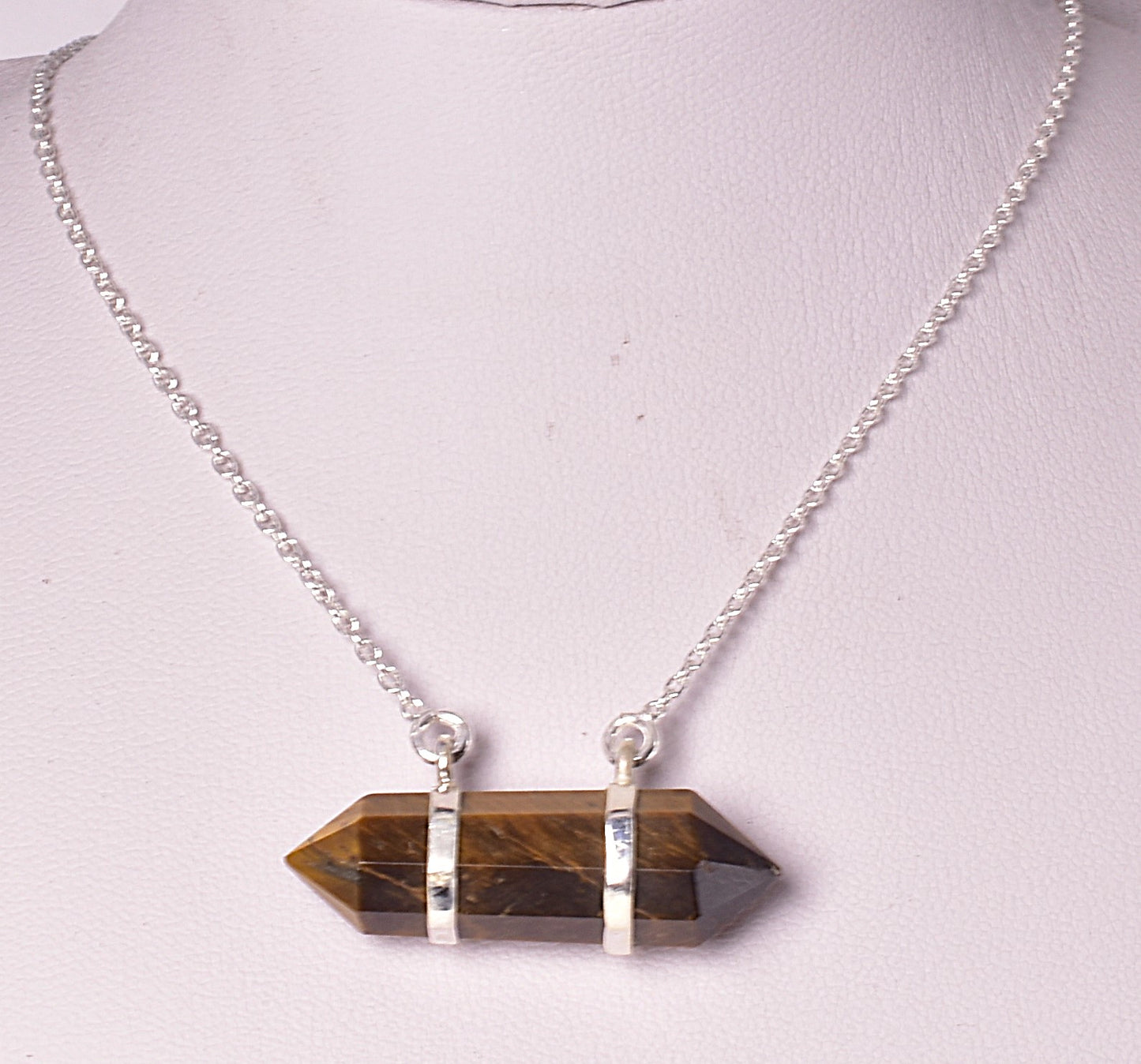 TIGER EYE, DOUBLE TERMINATED POINT PENDANT J03