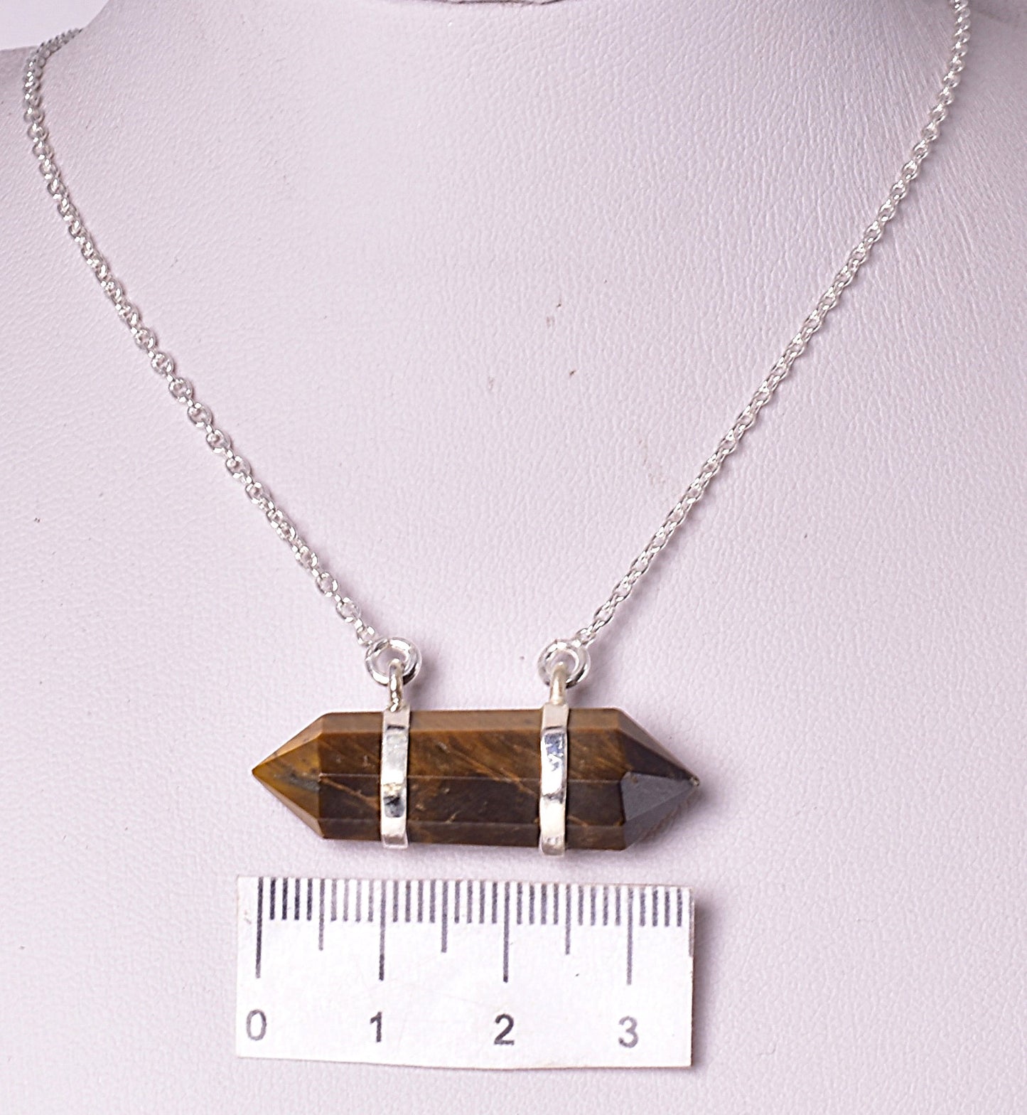 TIGER EYE, DOUBLE TERMINATED POINT PENDANT J03