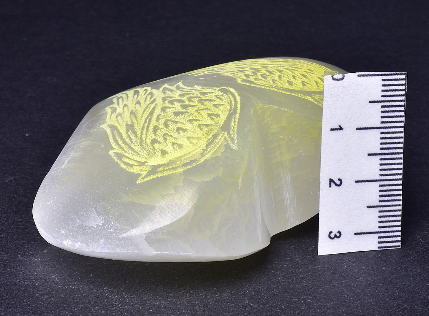 SELENITE PUFFY HEART with CARVED ANGEL WINGS P516