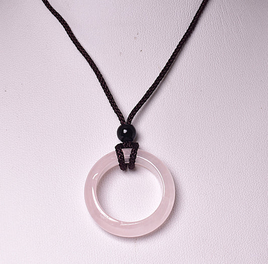 ROSE QUARTZ RING PENDANT ON CORD J243