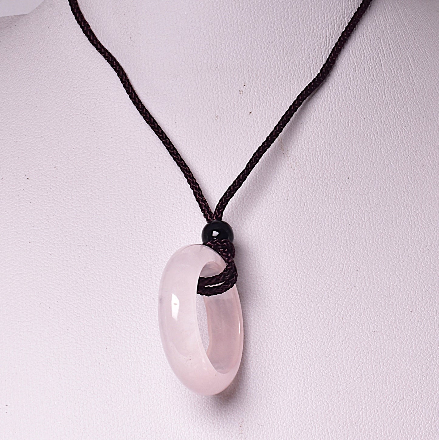 ROSE QUARTZ RING PENDANT ON CORD J243