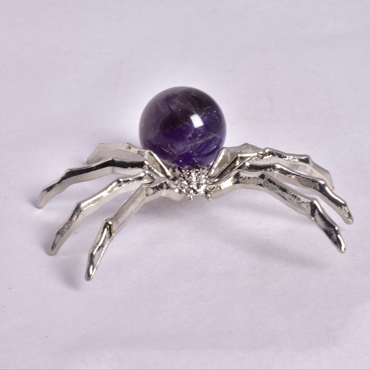 AMETHYST SPHERE ON METAL SPIDER P193