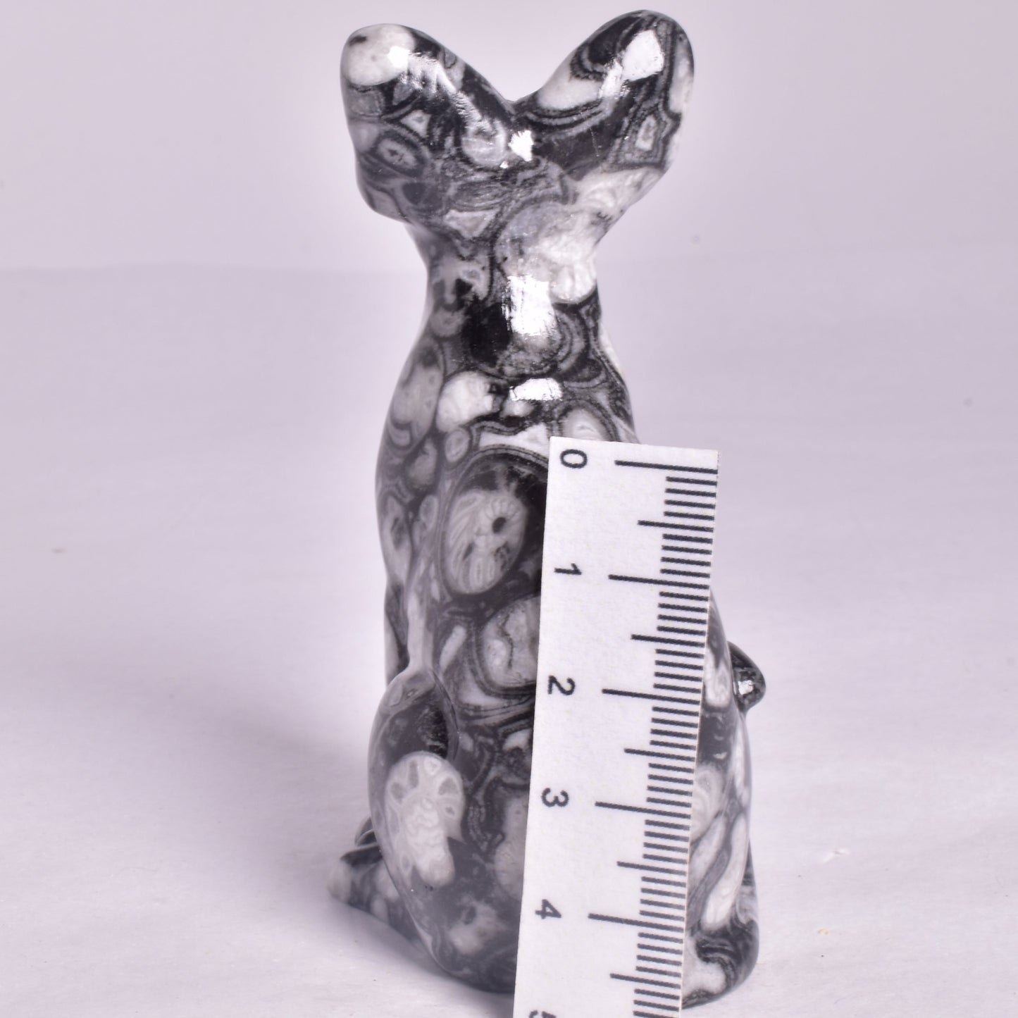 FOSSIL MARBLE SPHYNX CAT CARVING P656